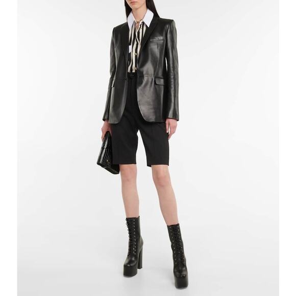 Saint Laurent Black Cherry Leather Platform Ankle Boots lace-up Designer EU 36.5 - Picture 2 of 14